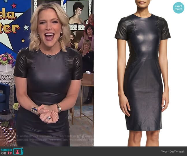 Prabal Gurung Short-Sleeve Stitch-Trim Leather Sheath Dress worn by Megyn Kelly on Today