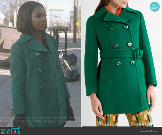 Prada Double-Breasted Wool-Felt Peacoat worn by Alexandra Crane (Ryan Destiny) on Star