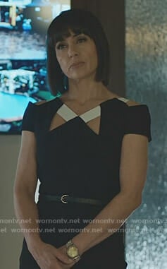 Quinn’s black and white dress with cutouts on UnReal