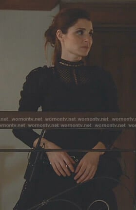 Rachel’s black ruffled eyelet lace dress on UnReal