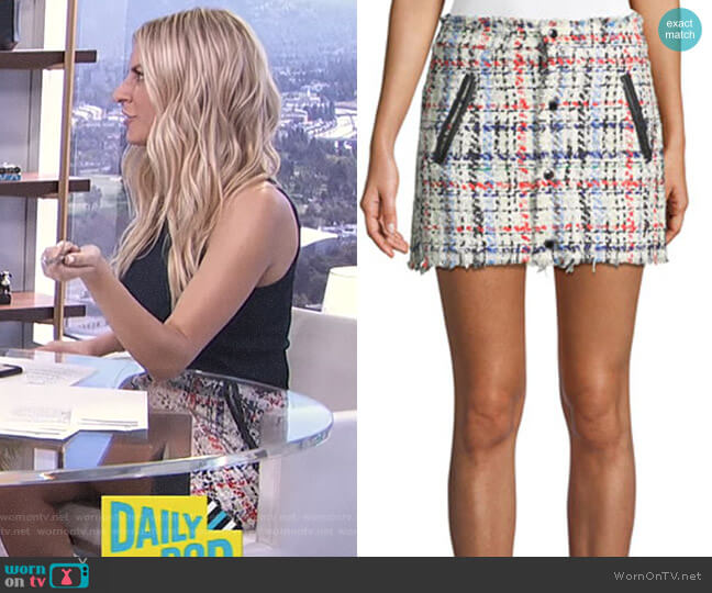 Rag & Bone Otis Snap-Front Tweed Mini Skirt worn by Morgan Stewart on E! News