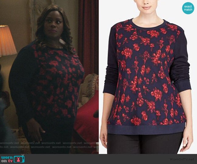 Ralph Lauren Plus Size Floral-Print Sweatshirt worn by Ruby Hill (Retta) on Good Girls