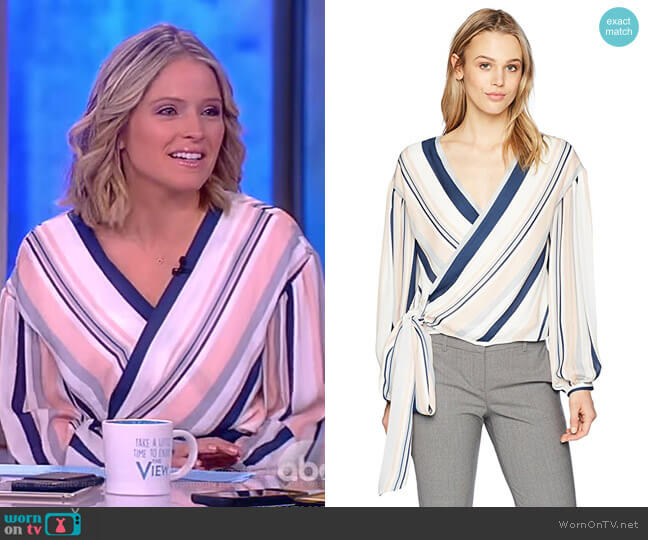Ramy Brook Daya Blush Striped Wrap Blouse worn by Sara Haines on The View