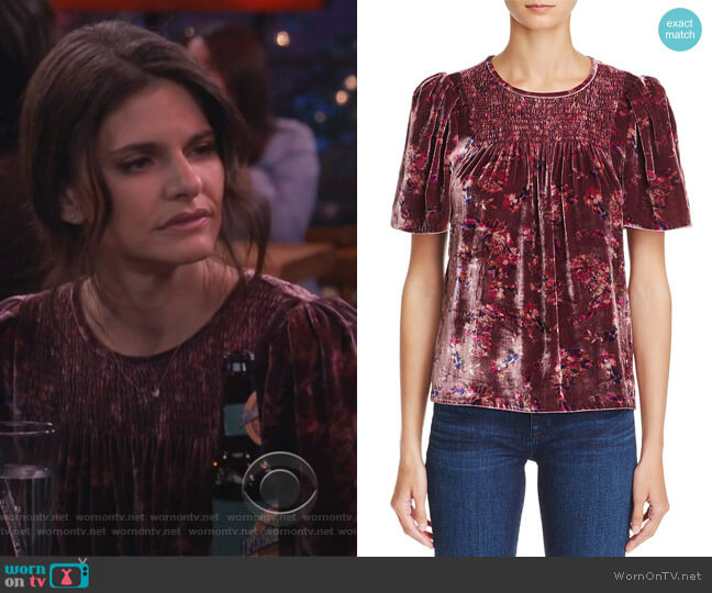 Rebecca Taylor Jewel Floral Print Velvet Top worn by Leslie Curry (Lindsey Kraft) on Living Biblically