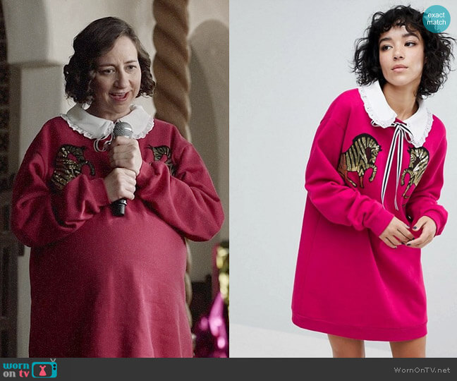 Reclaimed Vintage Inspired Sweat Dress With Sequin Zebra worn by Carol Pilbasian (Kristen Schaal) on Last Man On Earth