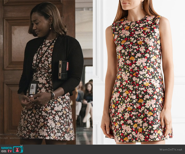 Red Valentino Chelsea floral-jacquard mini dress worn by Daisy Grant (Patina Miller) on Madam Secretary