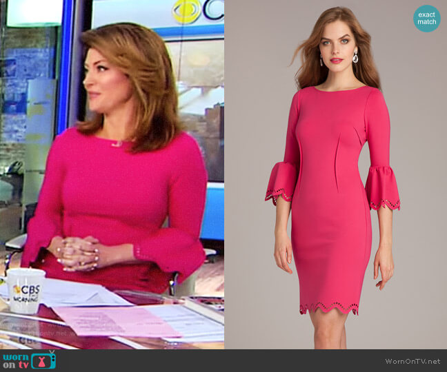 Teri Jon Laser-Cut Sheath Dress worn by Norah O'Donnell on CBS Mornings