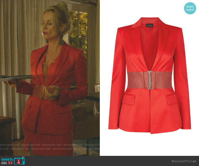La Perla Rubine Virgin Wool Jacket with Swarovski Belt worn by Alexis Carrington (Elaine Hendrix) on Dynasty
