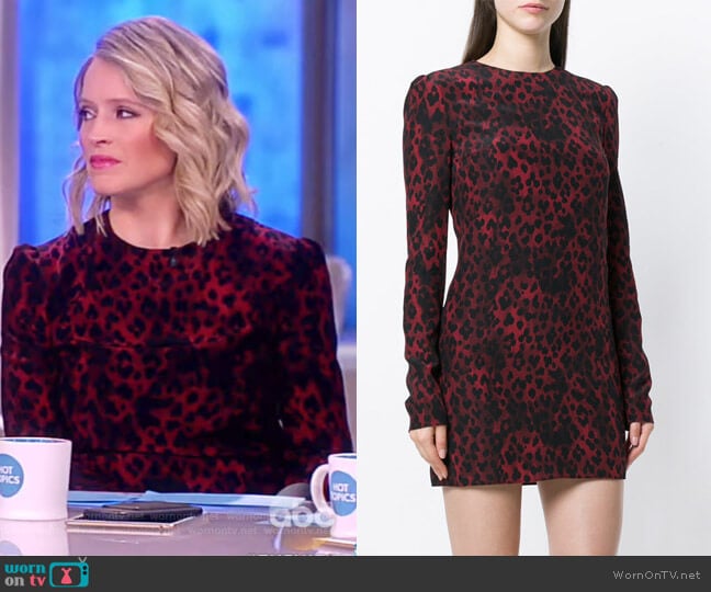 Saint Laurent Silk Crêpe de Chine Leopard Print Shift Dress worn by Sara Haines on The View