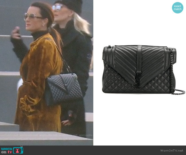 Saint Laurent Classic Large Soft Envelope Bag worn by Kyle Richards on The Real Housewives of Beverly Hills