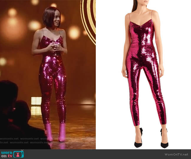 Saint Laurent Sequined stretch-mesh jumpsuit worn by Tiana Brown (Serayah McNeill) on Empire