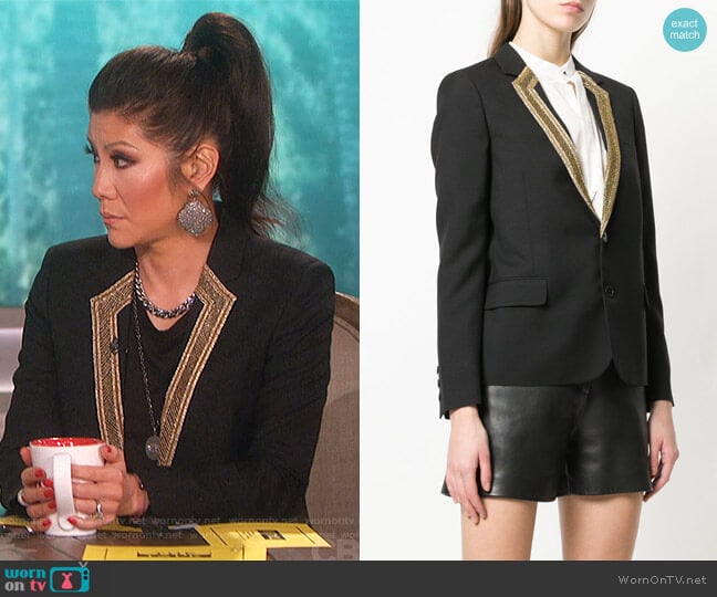 Saint Laurent Embroidered-Lapel Blazer worn by Julie Chen on The Talk