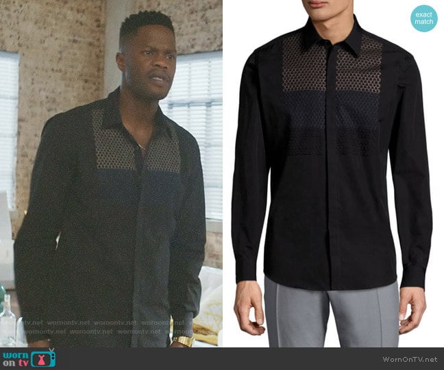 Salvatore Ferragamo Honeycomb Cotton Button-Down Shirt worn by Jeff Colby (Sam Adegoke) on Dynasty