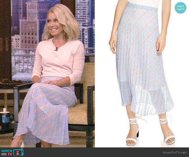 Sandro Eode Sheer-Detail Graphic Midi Skirt worn by Kelly Ripa on Live with Kelly and Mark