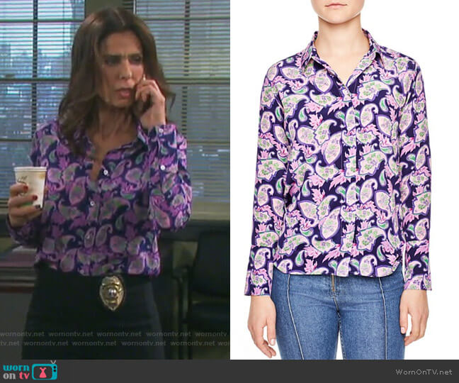 Sandro Meg Paisley Print Silk Shirt worn by Hope Williams (Kristian Alfonso) on Days of our Lives