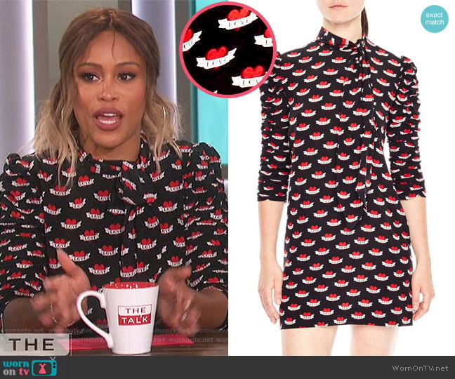 Sandro Ruched Sleeve Tattoo Print Dress worn by Eve on The Talk