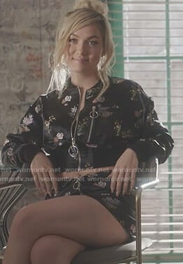 Star’s black floral cropped bomber jacket and skirt on Star