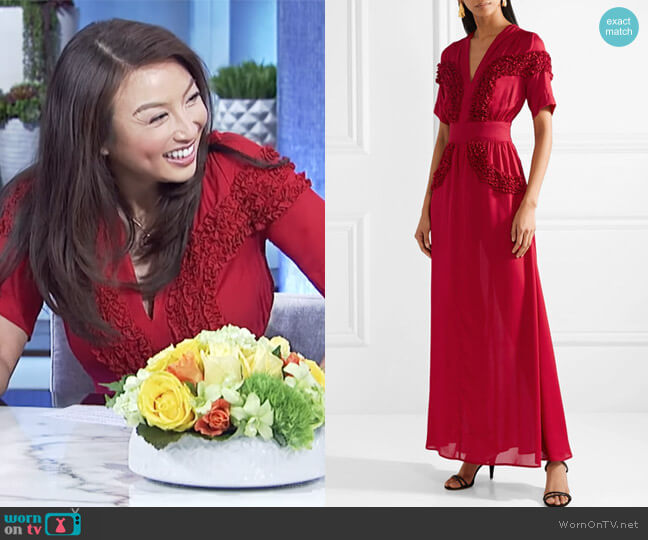 Staud Isa ruffled chiffon dress worn by Jeannie Mai on The Real