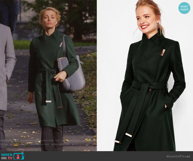 Ted Baker Kikiie Cashmere-blend Wrap Front Coat worn by Lizzie Needham (Bojana Novakovic) on Instinct