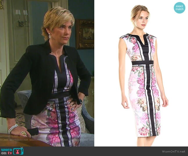 Ted Baker Shawnie Painted Posie Fitted Midi Dress worn by Eve Donovan (Kassie DePaiva) on Days of our Lives