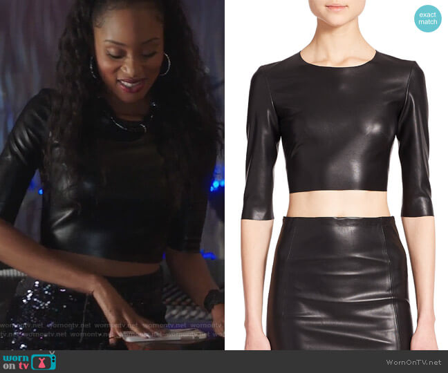 The Kooples Faux Leather Cropped Top worn by Tangey Turner (Pepi Sonuga) on Famous in Love