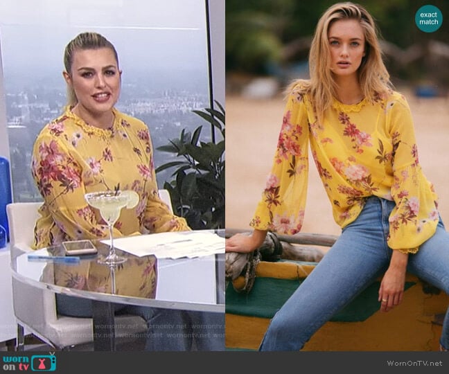 The Kooples Moulin Jaune Silk Top worn by Carissa Loethen Culiner on E! News