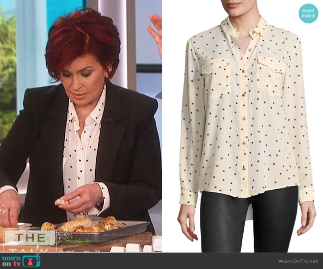 The Kooples Matte Crepe Heart Print Shirt worn by Sharon Osbourne on The Talk