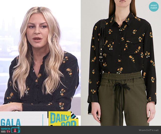 The Kooples Popcorn flower-Print Silk Shirt worn by Morgan Stewart on E! News