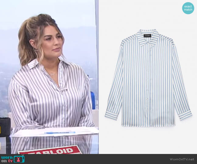 The Kooples Striped Satin Silk Shirt worn by Carissa Loethen Culiner on E! News
