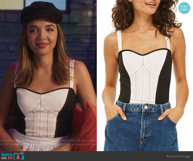 Topshop Corset Colorblock Bodysuit worn by Cassandra (Georgie Flores) on Famous in Love