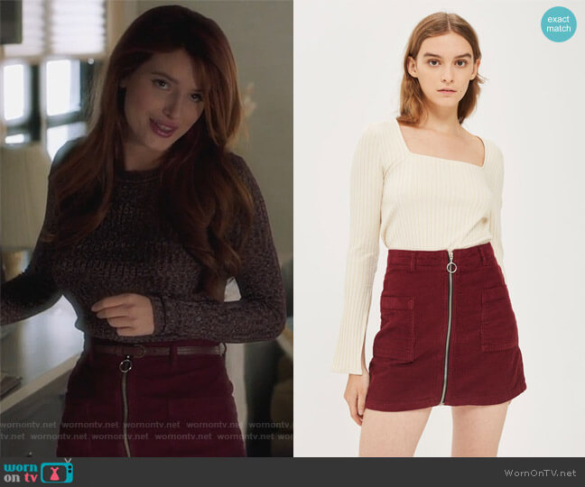 Topshop MOTO Zip Through Corduroy Skirt worn by Paige Townsen (Bella Thorne) on Famous in Love