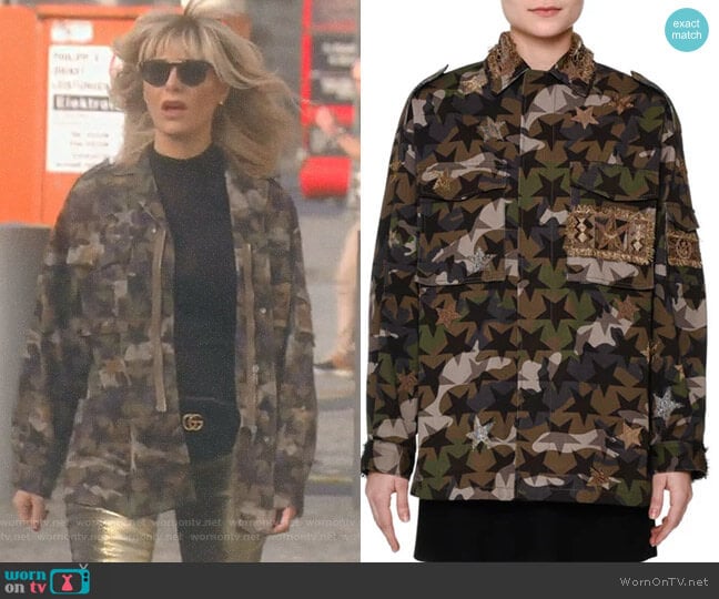Valentino Star-Embroidered Camouflage Field Jacket worn by Dorit Kemsley on The Real Housewives of Beverly Hills