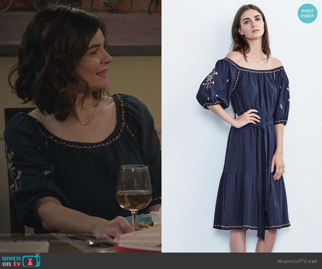 Velvet by Graham & Spencer Monae Embroidered Cotton Dress worn by Heather Hughes (Betsy Brandt) on Life in Pieces