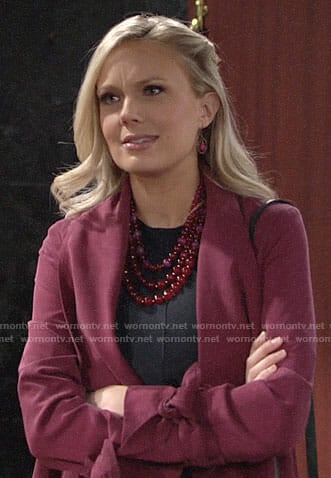 Abby’s pink draped coat on The Young and the Restless