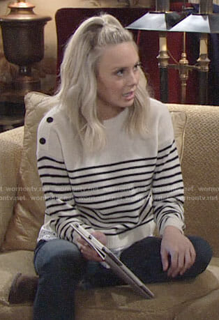 Abby’s striped sweater with shoulder buttons on The Young and the Restless