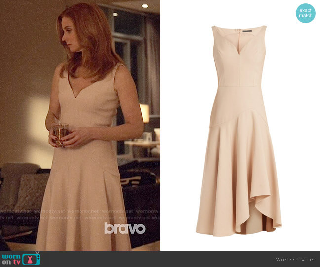 Alexander McQueen Sweetheart-neck cady dress worn by Donna Paulsen (Sarah Rafferty) on Suits