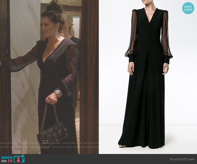 Alexander McQueen V-Neck Evening Jumpsuit worn by Lisa Vanderpump on The Real Housewives of Beverly Hills