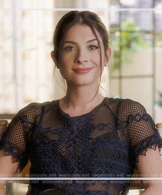 Alexis’s navy lace short sleeve top on Famous in Love