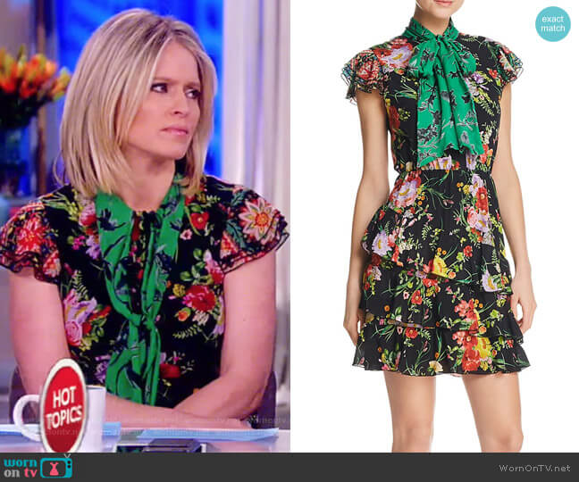 Alice + Olivia Lessie Tiered Floral Tie-Neck Dress worn by Sara Haines on The View