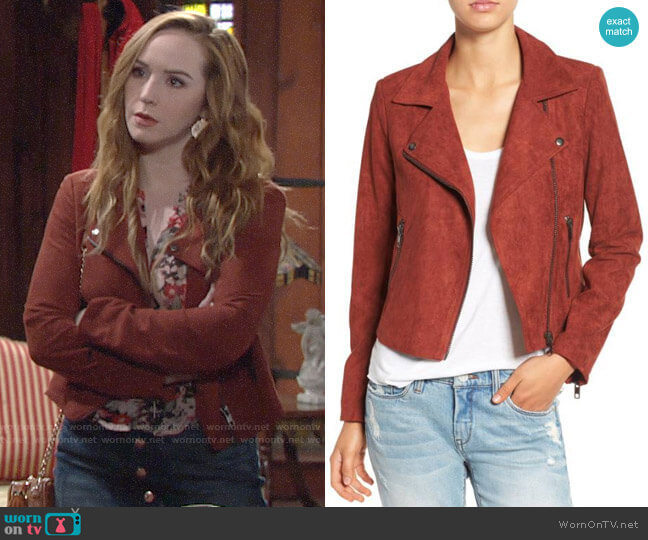 ASTR Faux Suede Moto Jacket in Rusted Tan worn by Mariah Copeland (Camryn Grimes) on The Young and the Restless