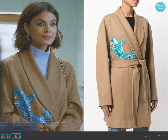 Attico Belted Wrap Coat with Sequin Appliqué worn by Cristal Flores (Nathalie Kelley) on Dynasty