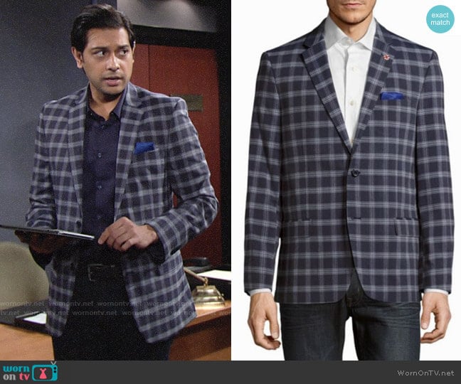 Ben Sherman Windowpane Plaid Jacket worn by Ravi Shapur (Abhi Sinha) on The Young and the Restless