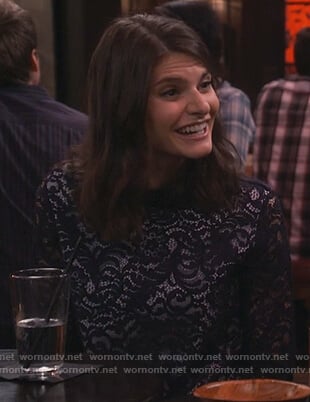 Leslie’s navy layered lace top on Living Biblically