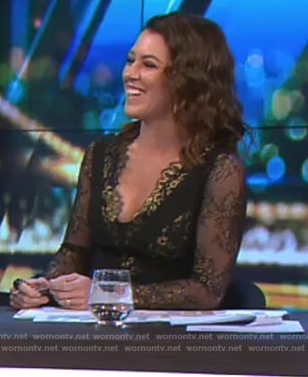 Gorgi’s black and gold lace dress on The Project