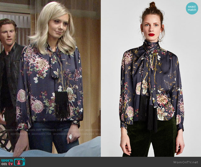 Zara Blouse with Fringe and Bow worn by Abby Newman (Melissa Ordway) on The Young and the Restless