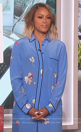 Eve’s blue floral pajama style shirt and pants on The Talk