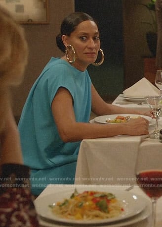 Bo’s turquoise blue date night dress on Black-ish