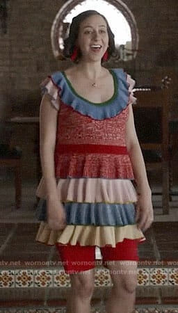 Carol’s multi colored ruffled dress on Last Man on Earth
