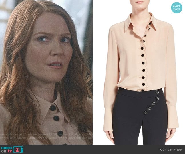 Chloe Scalloped Silk Blouse worn by Abby Whelan (Darby Stanchfield) on Scandal