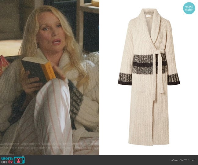 Chloe Striped Ribbed Wool-Blend Cardigan worn by Alexis Carrington (Elaine Hendrix) on Dynasty